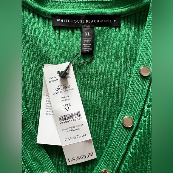 White House Black Market V-Neck Snap-Front Rib Knit Sweater Tank. XL - Picture 4 of 6